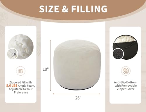 Pouf Ottoman Foot Rest 26"x18" Footstools and Ottomans Small with Filling Cream Small Beige Ottoman Foot Rest Ivory Poofy Ottom Stool Soft Poofs/Ottomans Furniture Living Room Ottom Footstool - color: Beige, size: 26"D x 26"W x 18"H