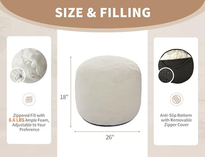 Pouf Ottoman Foot Rest 26"x18" Footstools and Ottomans Small with Filling Cream Small Beige Ottoman Foot Rest Ivory Poofy Ottom Stool Soft Poofs/Ottomans Furniture Living Room Ottom Footstool - color: Beige, size: 26"D x 26"W x 18"H
