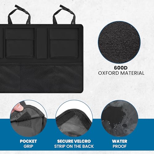 EcoNour Backseat Trunk Organizer | 42 x20 Inches Car Storage with 9 Spacious Pockets | Waterproof, Heavy-Duty Hanging Organizer for SUVs, Trucks & Hatchbacks | Space-Saving, Foldable & Easy to Install