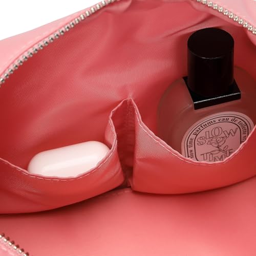 Organizer Bag Lightweight Cosmetic Bag with Ring Clasp Perfect Travel Makeup Bag for Women nylon Stand Up Design (Pink/Nylon) - color: Pink/Nylon