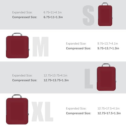 PANDA JOYS 4 Set Compression Packing Cubes Travel - Travel Accessories Expandable Packing Organizers for Carry On - Essentials Luggage Bags - Burgundy - color: Burgundy