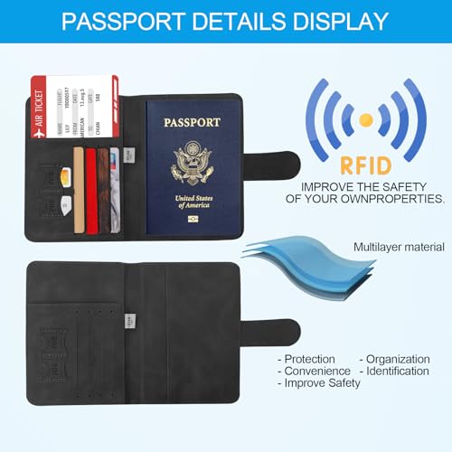 Passport Holders, RFID Blocking Credit Card Holder, PU Leather Vaccine Card Holders for Travel with Magnetic Buckle, Travel Must Haves Cruise Ship Essentials for Men, Women (Black) - color: Black