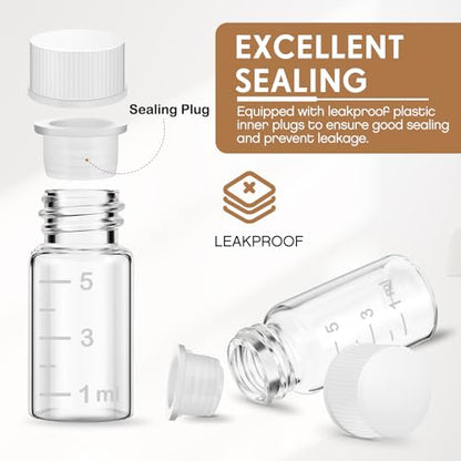 Baderke 4 Pcs Liquid Medicine Travel Container Scale Glass Liquid Containers Small Single Dose Medicine Bottles Dispenser and Leak-proof Plug Travel Essentials Accessories(Clear,5ml) - color: Clear, size: 5ml