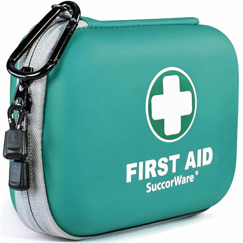 SuccorWare 150 Pieces Mini First Aid Kit - Small Medical Kit with Hard Shell - Emergency First Aid Kit for Car, Travel, Home, Outdoor, Office, Camping, Hiking (Green) - color: Green