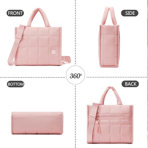 Quilted Crossbody Bags for Women,Puffer Weekender Overnight Bag,Purse Handbag Organizer,Small Tote Bags Shoulder Bag - color: Light Pink
