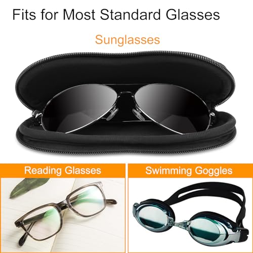 FINTIE Glasses Case with Carabiner, Ultra Light Portable Neoprene Zipper Sunglasses Soft Case - color: Black