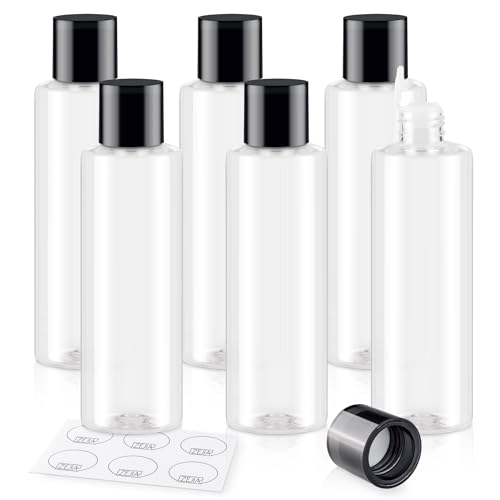 Clear 200ML/6.8OZ Travel Size Toiletries, 6 Pack Plastic Travel Bottles, Double Leak Proof Travel Size Containers for Shampoo, Lotion, Body Wash, Refillable Empty Travel Bottles with 6pcs Labels - color: Clear, size: 200ml(6pcs)