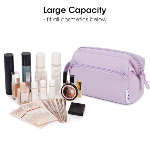 Narwey Makeup Bag Women Wide-open Make up Bag Travel Cosmetic Bag Organizer Toiletry Bag for Cosmetics Toiletries Accessories (Purple) - color: Purple