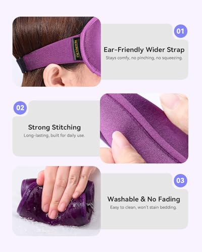 Weighted Blackout Sleep Mask for Women, 3D Contoured Zero Eye Pressure, Lash-Friendly Deep Eye Cups, Adjustable Slide Buckle Strap, Self-Care & Relaxation Gift for Her (Purple) - color: Purple