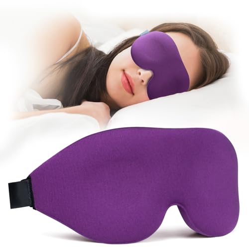 Sleep Mask, Blackout 3D Contoured Sleeping Eye Mask, Upgraded Eyelash Friendly Night Blindfold with Adjustable Strap, Lightweight Soft Eyeshade for Women Men, Concave Cup Eye Cover for Travel Nap - color: Purple