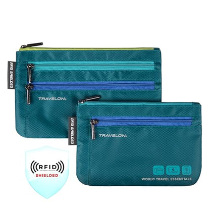 Travelon World Travel Essentials Set of 2 Currency and Passport Organizers - color: Peacock Teal