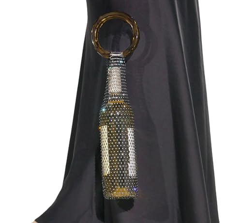 Munyee Hua Rhinestone Mesh Wine Bag Champagne Bottle Tote with Handle Reusable Gift Pouch Crystal Carrier Sparkly Bling Wedding Party Bridesmaid Gift Housewarming Holiday(Brown Handle Black Mesh) - color: Brown Handle Black Mesh