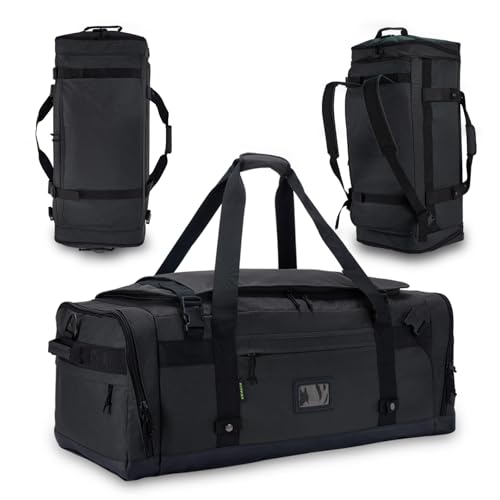 Large Duffle Bag for Travel - Men & Women, Foldable Gym Duffle Backpack, Heavy Duty Tactical Military Canvas Duffel Bags, Extra Big Carry On with Shoe Pockets, Waterproof (80L/103L) - color: Black, size: L(103L)