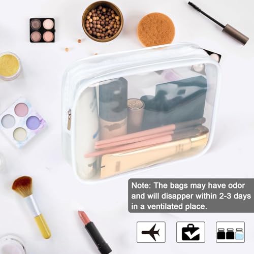 APREUTY Clear Makeup Bags, TSA Approved 6 Pcs Cosmetic Makeup Bags Set Clear PVC with Zipper Handle Portable Travel Luggage Pouch Airport Airline Vacation Organization (Bright White) - color: Bright White-6PCS (Large+Medium+Small)