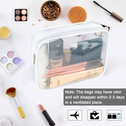 APREUTY Clear Makeup Bags, TSA Approved 6 Pcs Cosmetic Makeup Bags Set Clear PVC with Zipper Handle Portable Travel Luggage Pouch Airport Airline Vacation Organization (Bright White) - color: Bright White-6PCS (Large+Medium+Small)