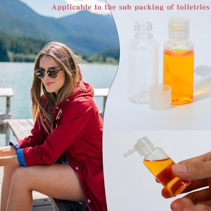 100 Pcs 1 OZ Travel Bottles with Flip Cap - 30 ml Clear Plastic Travel Size Containers, Portable Leak Proof Squeeze Bottles Refillable Empty Cosmetic Containers for Liquid Shampoo Lotion, Clear