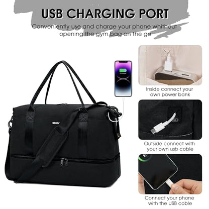 For Spirit Airlines Personal Item Bag Underseat Carry On Bag with Wet Pocket & Shoe Compartment & USB Charging Port - color: Black