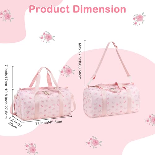 Gym Bag Sports Duffle Bags with Wet Pocket Weekender Overnight Bag with Shoe Compartment and Air Hole for Girls Kids Women Workout Travel Bags (Bow Flower-Pink) - color: Bow Flower-Pink