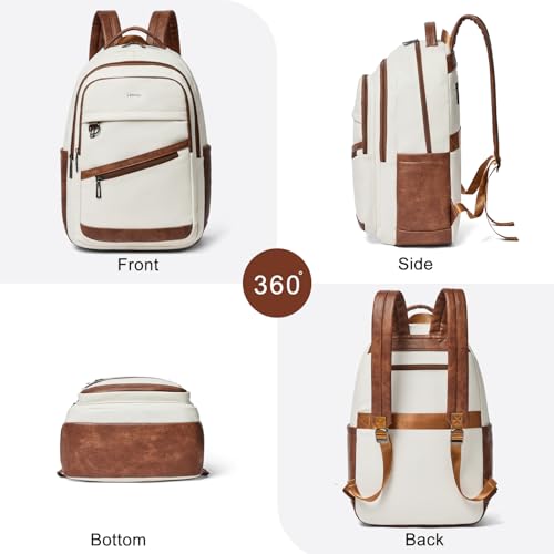 LATMAP Backpack for Women Men - Vegan Leather Backpack Purse Travel Carry-on Bag College Bookbag Work fits 16.5" Laptop, Beige - color: Beige