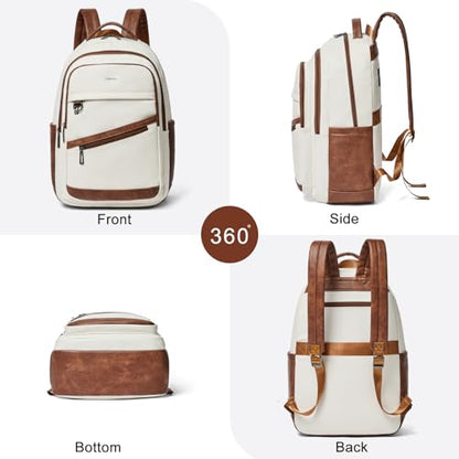 LATMAP Backpack for Women Men - Vegan Leather Backpack Purse Travel Carry-on Bag College Bookbag Work fits 16.5" Laptop, Beige - color: Beige