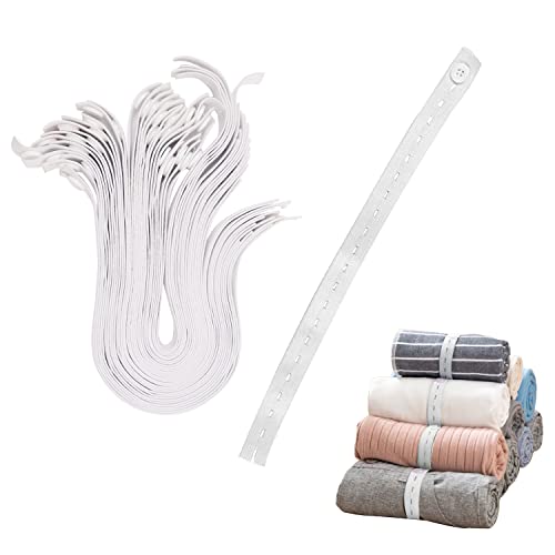 LELE LIFE 30Pcs Roll-up Clothes Storage Elastic Band, Adjustable Clothing Storage Strap with Button and Buttonholes, Travel Luggage Space Saver, Drawer and Closet Organizer, White - color: White