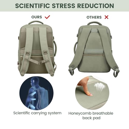 LOVEVOOK Travel Backpack For Women,50L Carry On Backpack Flight Approved,TSA Personal Item Travel Bag Fits 18 Inch Laptop,Business Weekender Overnight Daypack with Toiletry Bag and Cubes - color: Green and White, size: 18 Inch-50L-4Pcs