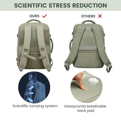 LOVEVOOK Travel Backpack For Women,50L Carry On Backpack Flight Approved,TSA Personal Item Travel Bag Fits 18 Inch Laptop,Business Weekender Overnight Daypack with Toiletry Bag and Cubes - color: Green and White, size: 18 Inch-50L-4Pcs