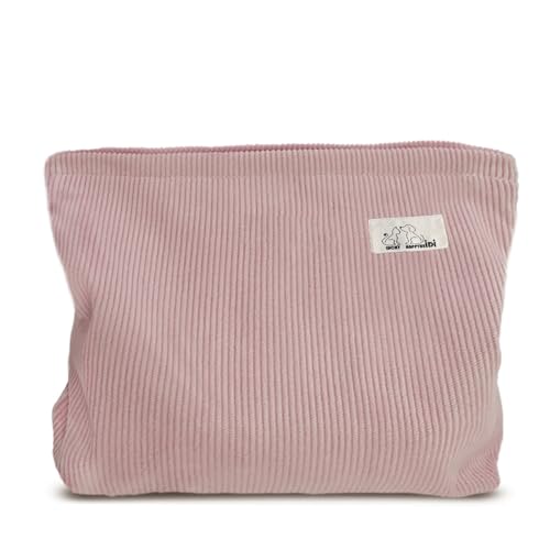 HAPPYHEIDI Large Corduroy Makeup Bag Compartment Cosmetic Toiletry Travel Accessory Pouch Purse Organizer, Soft Creamy Pink - color: LG Creamy Pink Corduroy with Compartment