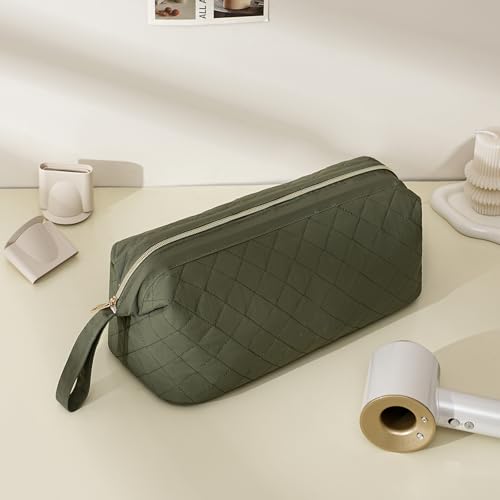 RSRSLEII Large Quilted Hair Tools Travel Bag,Waterproof Hair Styling Accessories Storage Case for Flat Irons,Straightener,Curling Iron,Hair Dryer,Dyson Airwrap Travle Bag (11 Dark Green) - color: 11 Dark Green