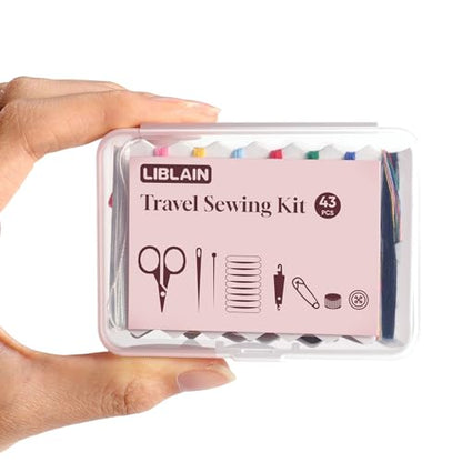 LIBLAIN Mini Sewing Kit, Small Travel Sewing Kit with Big Eye Steel Needles for Adults and Beginners, Needle and Thread Kit for Hand Sewing (43Pcs) - size: 1 Pack