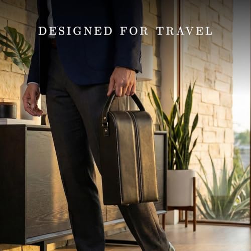 Bey-Berk Genuine Leather Two-Bottle Wine Caddy with Bar Tool (Black), Zippered Travel Case with Strap Handle for Wine Transport and Gifting - color: Black