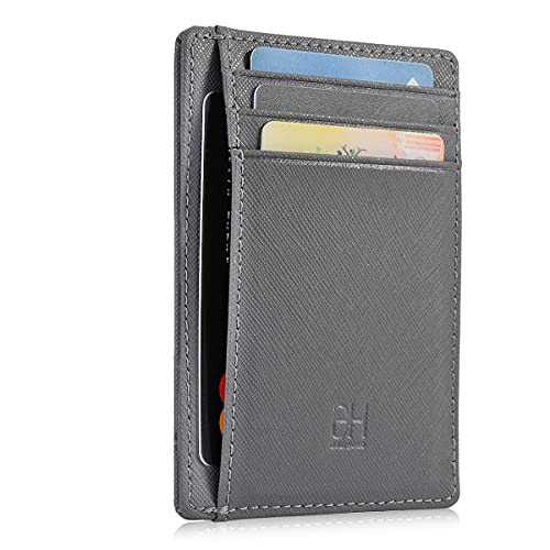 GH GOLD HORSE Slim RFID Blocking Card Holder Minimalist Leather Front Pocket Wallet for Women | Slim - color: Cross-Grey