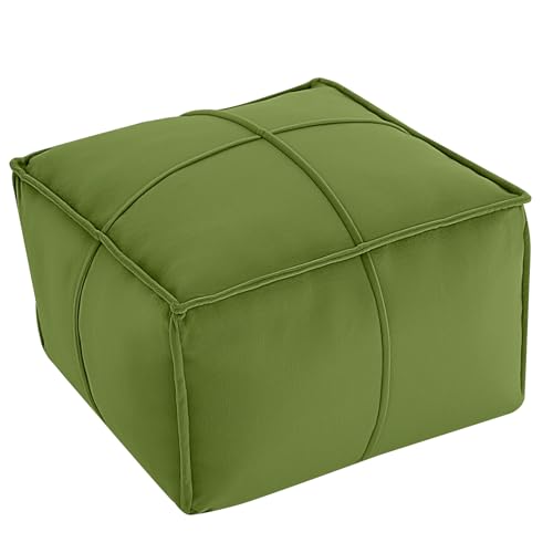 MeMoreCool Stuffed Round Pouf Ottoman Foot Rest, Floor Pouf Foot Stool with Soft Foam Chunk Filling, Small Round Ottoman Footstool Circle Footrest for Living Room - color: Piping Green
