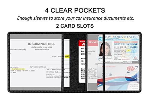 Car Registration and Insurance Holder, Premium PU Leather Vehicle Glove Box Car Organizer Men Women Wallet Accessories Case for ID, Driver's License - Black - color: Black