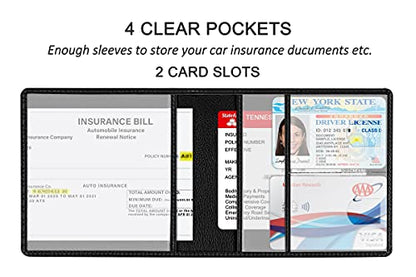 Car Registration and Insurance Holder, Premium PU Leather Vehicle Glove Box Car Organizer Men Women Wallet Accessories Case for ID, Driver's License - Black - color: Black