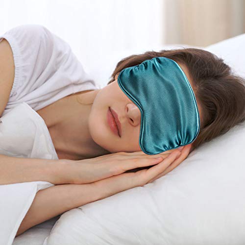 Silk Satin Sleeping Mask Eye Mask Set Include 2 Blindfold Eyeshade Elastic Strap Double Layer Silk Filling Eye Cover 2 Ear Plugs 2 Storage Bags for Women and Men Sleep Travel Nap (Black, Dark Green) - color: Black, Dark Green