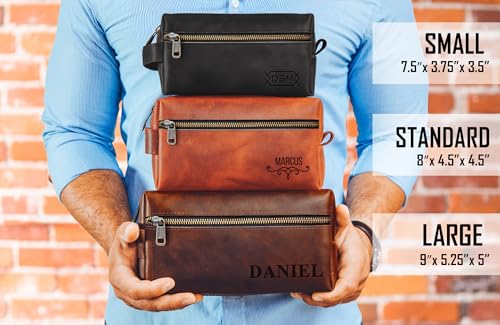 Mens Waterproof Toiletry Bag – Crafted in USA – Ideal Gift for Husband, Dad, Groomsmen, Boyfriend & Friend – Genuine Leather Toiletry Bag Customized Name or Initials – Personalized Travel Bag for Men