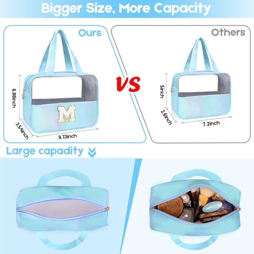 Personalized Initial Clear Makeup Bag Blue Cosmetic Bag Set Large Travel Toiletry Bag, Cute Clear Make Up Bags Organizer Bag for Girlfriend Teacher Gifts Teen Girl Gifts Trendy Stuff B (Blue) - color: Blue, style: B