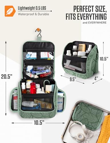 VENTURE 4TH Hanging Travel Toiletry Bag for Women & Men – Large Toiletry Organizer with 17 Compartments, Removable TSA Pouch, Travel Wash Bag for Toiletries, Makeup & Shaving Kit (Green Leaves) - color: Green Leaves
