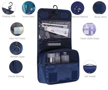 L&FY Hanging Travel Toiletry Bag Women's Cosmetic Organizer Makeup Pouch Men's Dopp Kits With Handle(Navy) - color: Navy, size: Compact Size