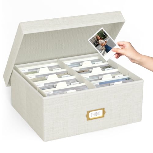 Decorative Photo Storage Box - Linen Photo Box Organizer with Dividers, Fits Holds Up to 1700 Pictures and 4x6 Photos, Memory Keepsake Organizer for Photos, Scrapbook Supplies, Cards, Stamps (Beige) - color: Beige, size: 4x6 (1 Pack)
