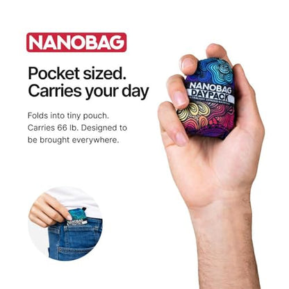 Nanobag Daypack - Ultralight 16L Foldable Travel & Hiking Backpack, Reusable, Packable, Collapsible Bag for Men & Women - color: Burgundy