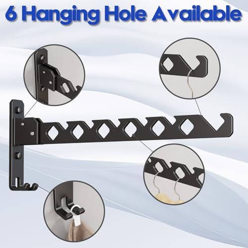 Wall Mounted Clothes Drying Rack, Wall Clothes Hanger Foldable, Laundry Hanger Hook for Bathroom, Wall Clothes Rack Indoor, Perfect for Small Spaces, Matte Black - color: Black