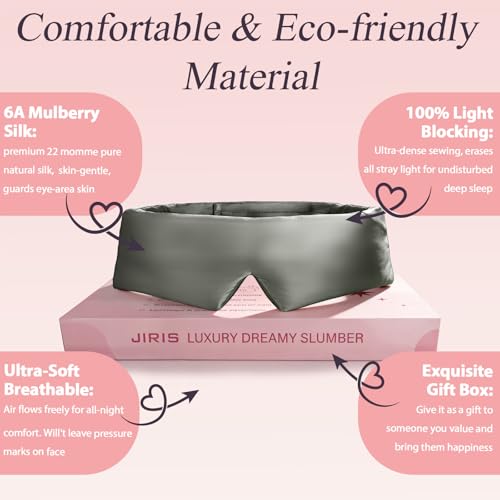Silk Sleep Eye Mask for Side Sleeper Men Women, Eye Mask Sleeping 100% 22 Momme Pure Mulberry Silk for Night Sleep, Travel, Face-Hugging Padded Eye Cover for Sleeping with Adjustable Band-Grey - color: Grey