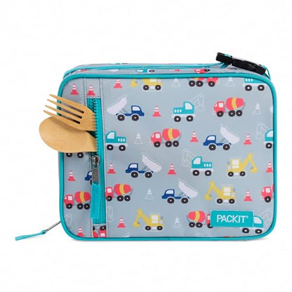 PackIt Freezable Classic Lunch Box, Construction Trucks, Built with EcoFreeze Technology, Collapsible, Reusable, Zip Closure With Zip Front Pocket and Buckle Handle, Designed for Fresh Lunch On the Go - color: Construction Trucks