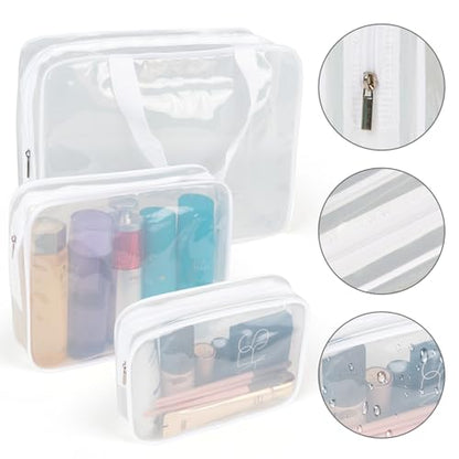 APREUTY Clear Makeup Bags, TSA Approved 6 Pcs Cosmetic Makeup Bags Set Clear PVC with Zipper Handle Portable Travel Luggage Pouch Airport Airline Vacation Organization (Bright White) - color: Bright White-6PCS (Large+Medium+Small)