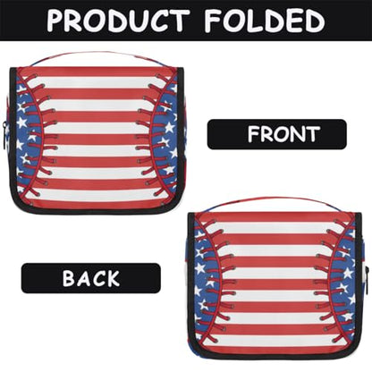 Hanging Travel Toiletry Bag for Women, Baseball Flag Motif Water Resistant Polyester Organizer with Hook & Handle, Large Capacity Cosmetic Bag for Travel, Gym, Camping - color: Baseball Flag Motif