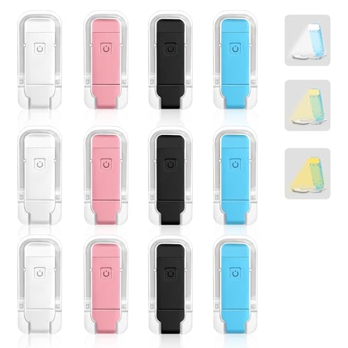 VZZNN 12 Pack Reading Light,Rechargeable Book Light for Reading in Bed,Clip-On Book Lights with 3 Color Temperature,Bulk Gifts for Book Lovers Kids Adults（Multicolor） - color: Multicolor
