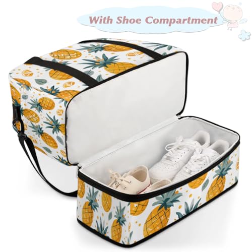 Travel Duffel Bag Pineapples Theme Weekender Bag with Shoe Compartment Foldable Overnight Bags for Travel Sports Lightweight Gym Bags for Men Women - color: Pineapples Theme