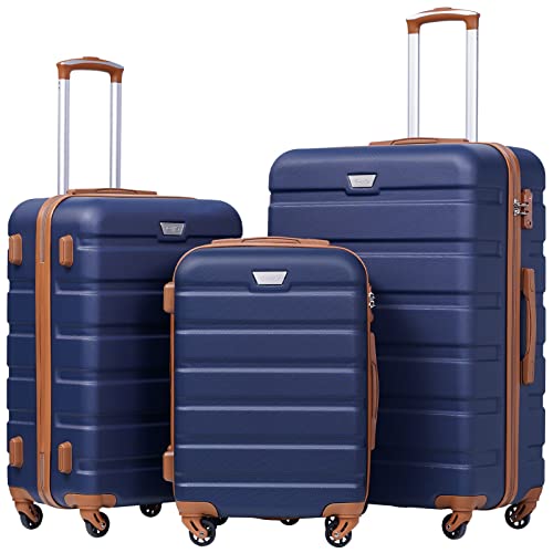 Coolife Luggage 3 Piece Set, Lightweight Durable Hardshell Suitcase set with 360° Spinner Wheels, TSA-approved Lock, Checked Family Travel Luggage sets, 20/24/28 Inch, Apricot Navy - color: Apricot Navy, size: 20in24in28in